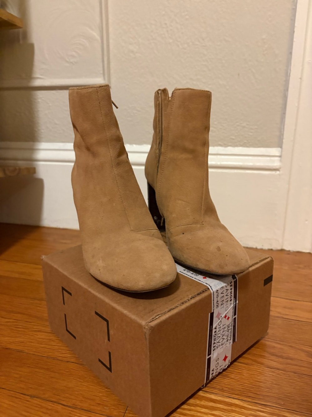 Banana Republic Tan Suede Ankle Booties with Side Zip